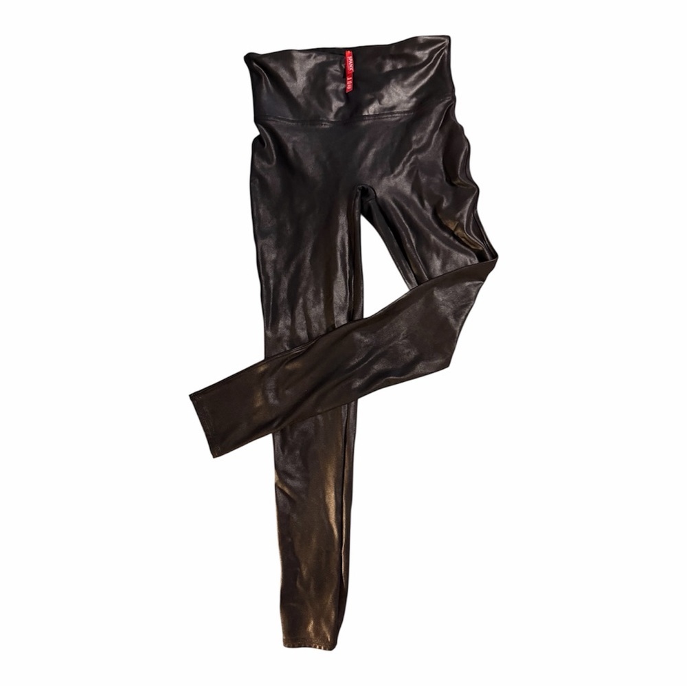 SPANX BLACK FAUX LEATHER LEGGINGS - Picture 1 of 2